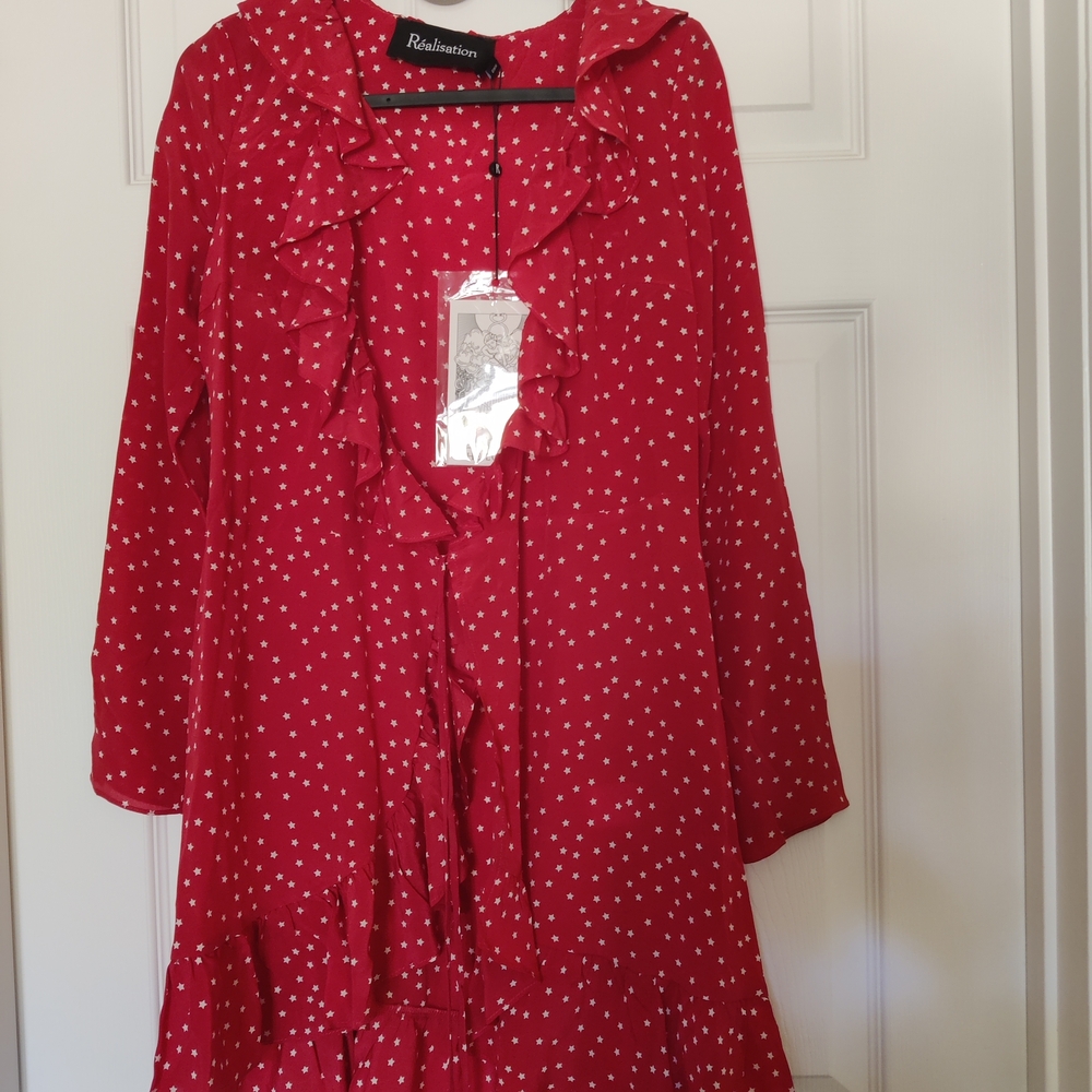 Realisation Par Alexandra Diane Scarlet Dress with Ivory Dots